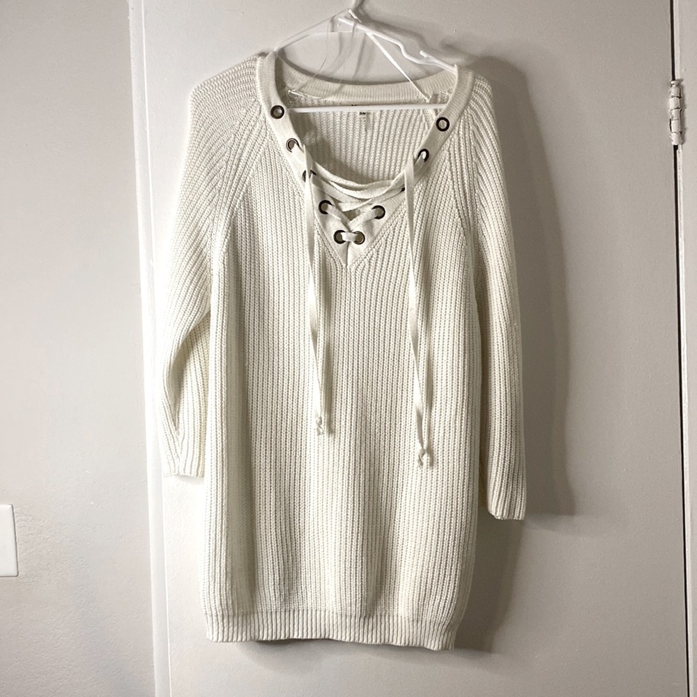Oversized white lace up sweater